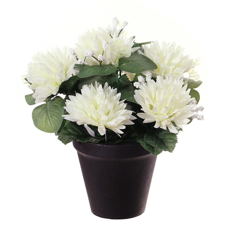 Kunstbloemen plant in pot witte tinten 23 cm Bloemenstuk ornament