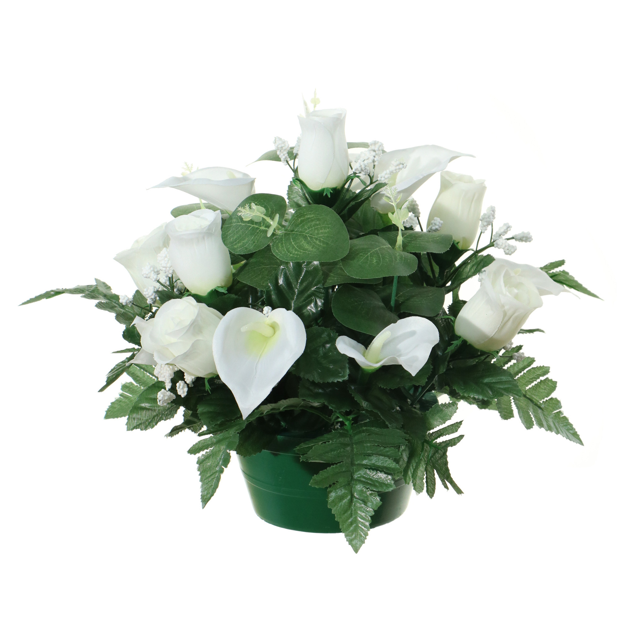 Kunstbloemen plantje in pot wit 26 cm Bloemstuk ornament met bladgroen