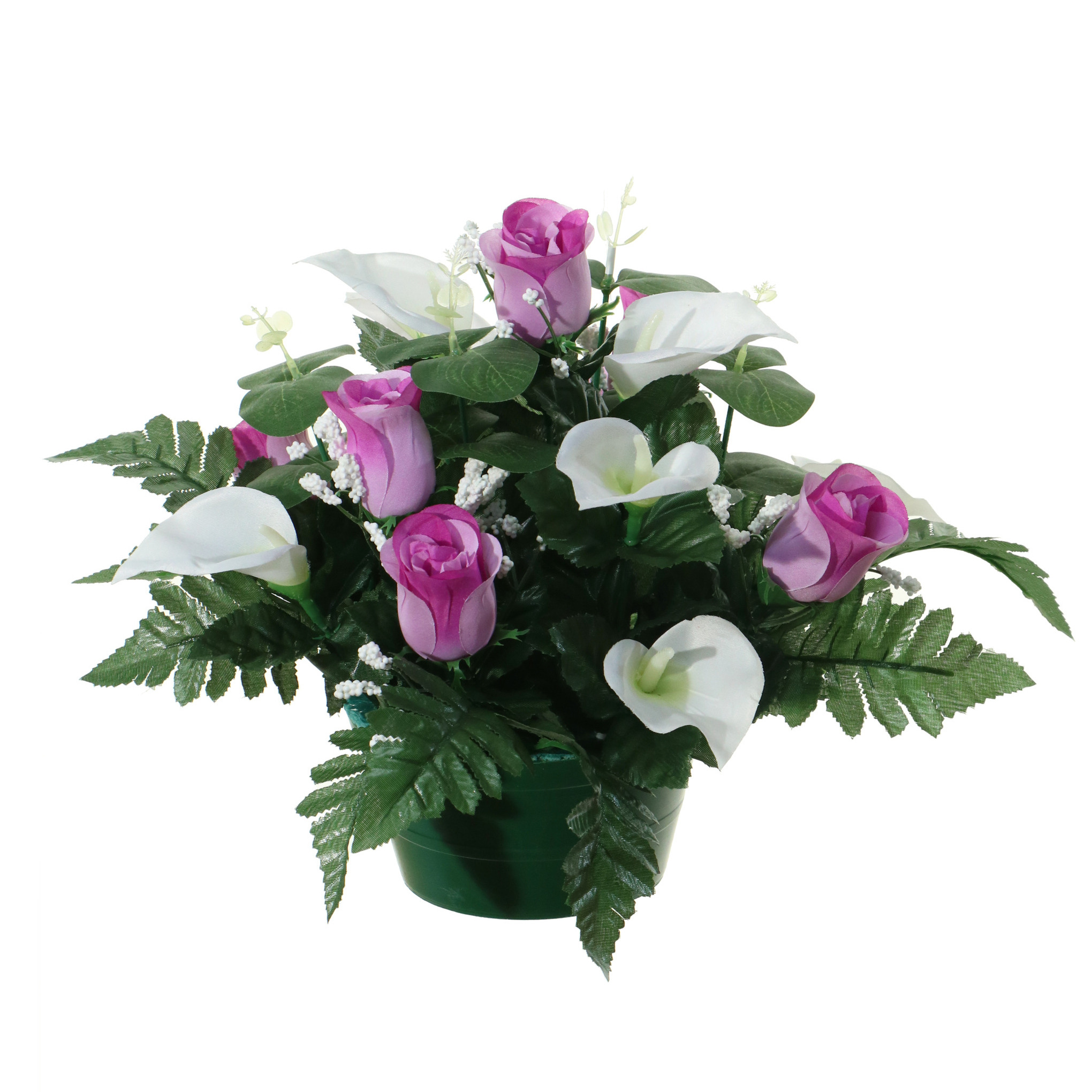 Kunstbloemen plantje in pot wit-paars 26 cm Bloemstuk ornament met bladgroen