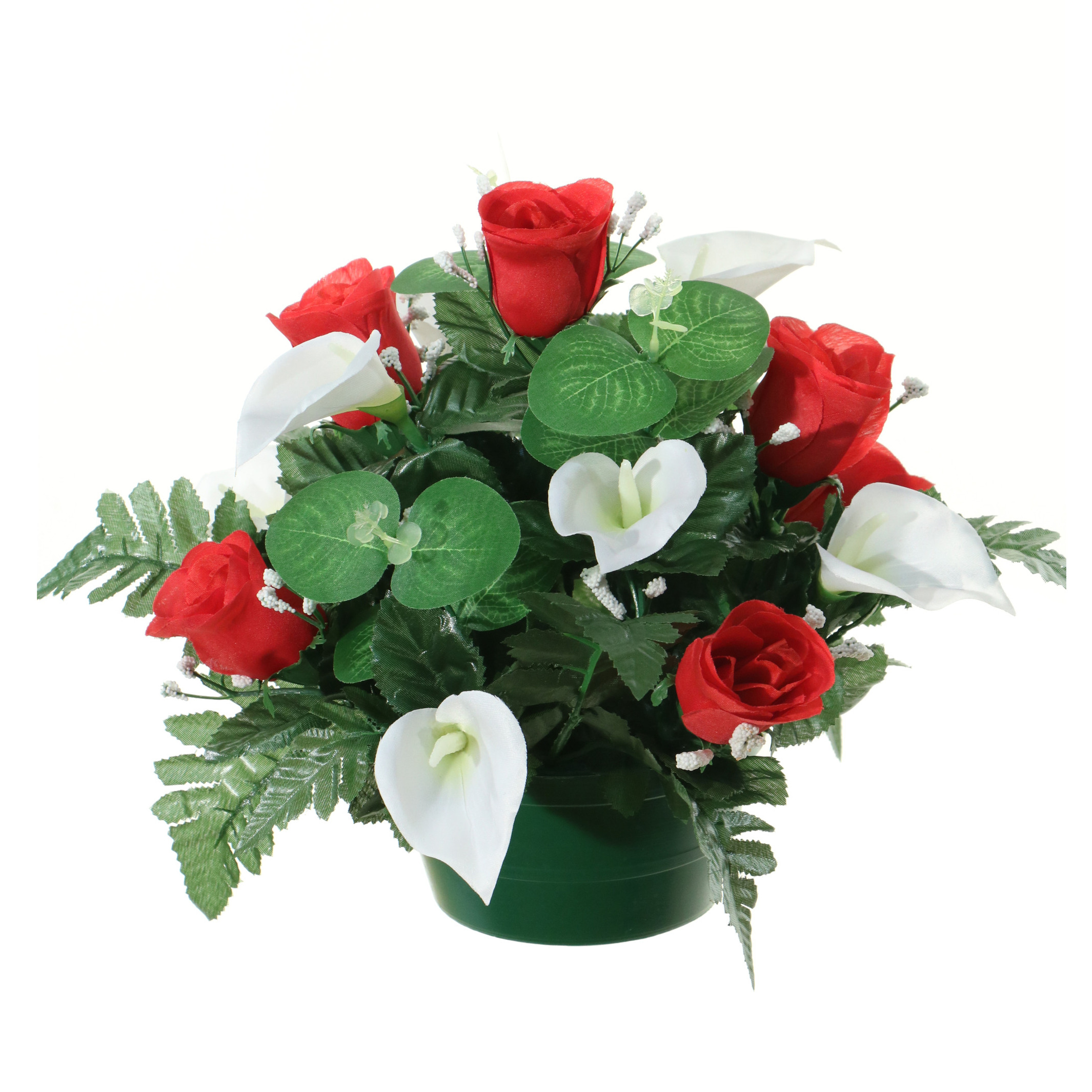 Kunstbloemen plantje in pot wit-rood 26 cm Bloemstuk ornament met bladgroen