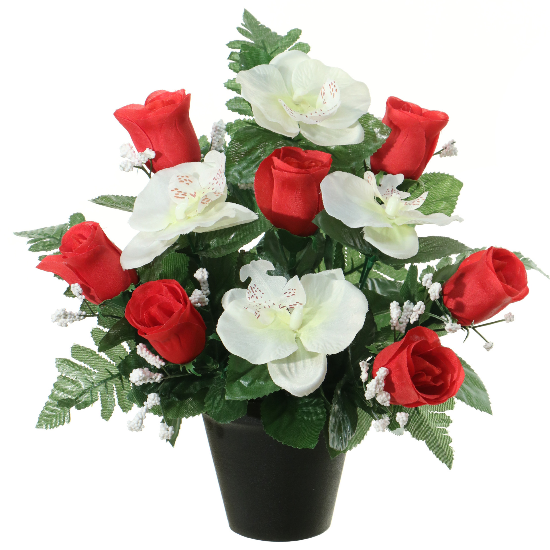 Kunstbloemen plantje in pot wit-rood 28 cm Bloemstuk ornament rood-bladgroen