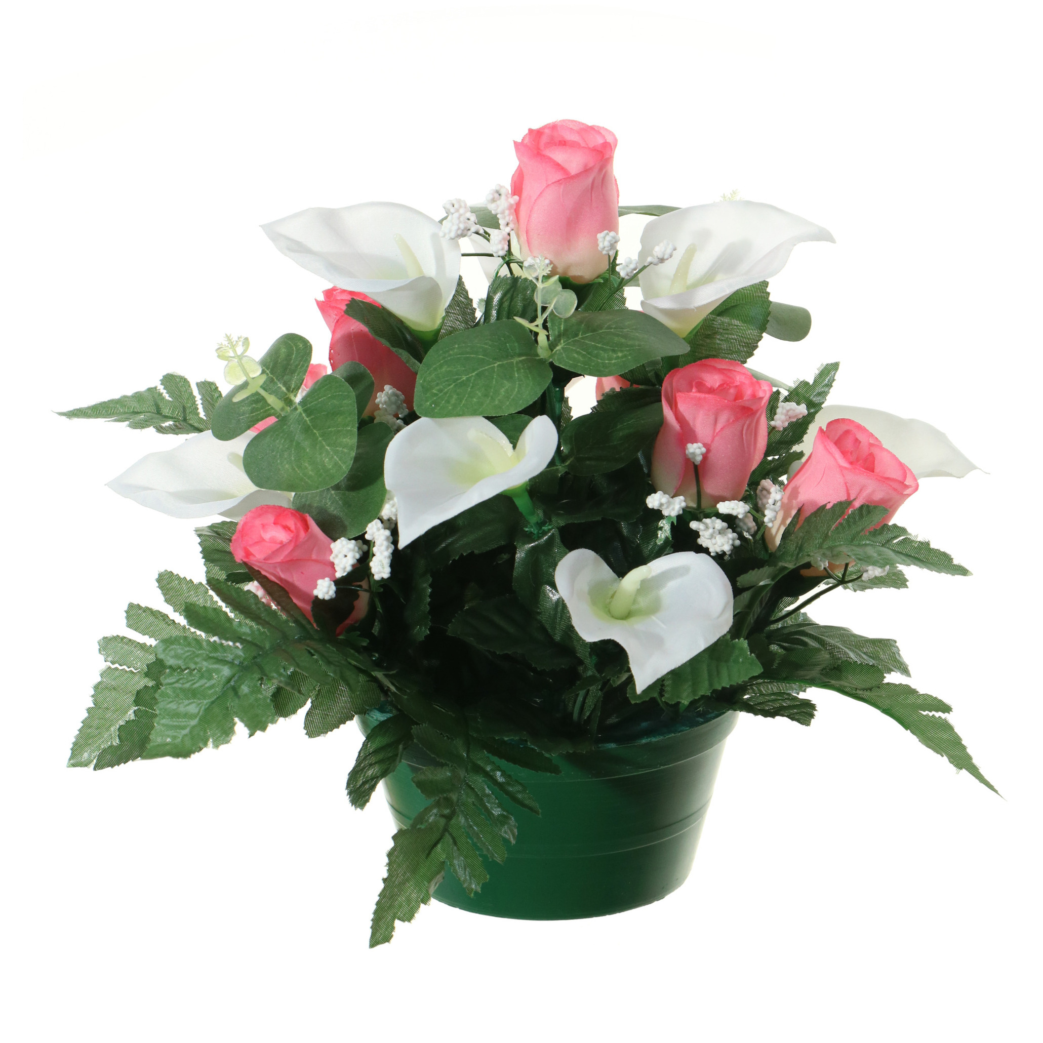 Kunstbloemen plantje in pot wit-roze 26 cm Bloemstuk ornament met bladgroen