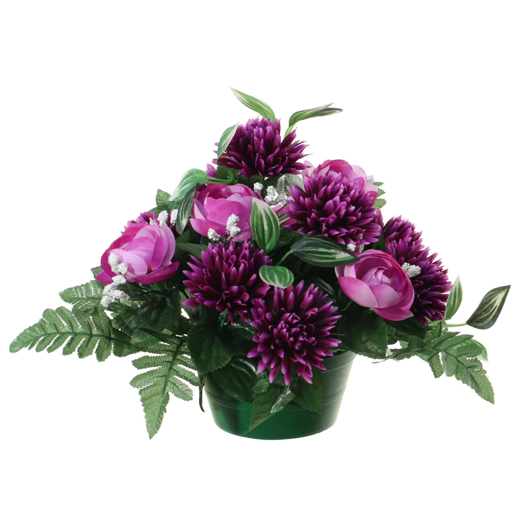 Kunstbloemen plantje ranonkels-asters in pot kleuren paars 25 cm Bloemstuk Bladgroen