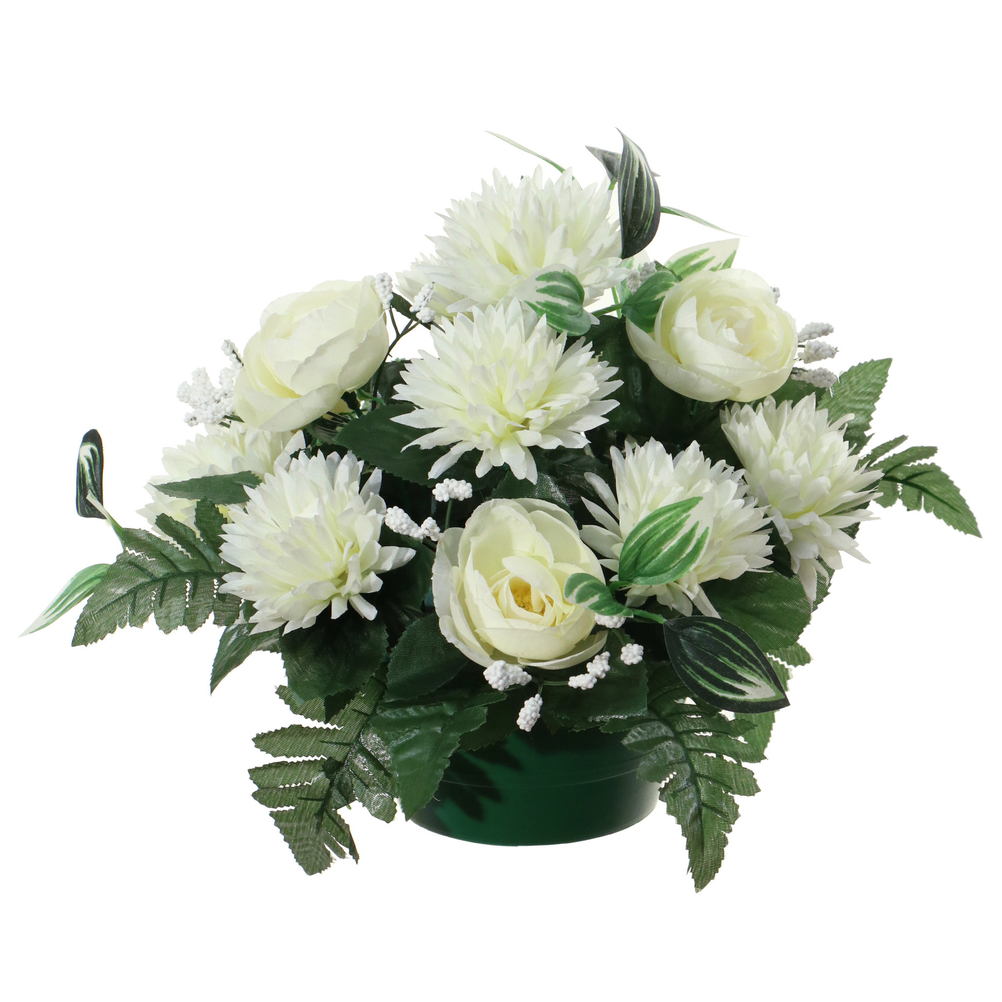 Kunstbloemen plantje ranonkels-asters in pot wit 25 cm Bloemstuk ornament met bladgroen