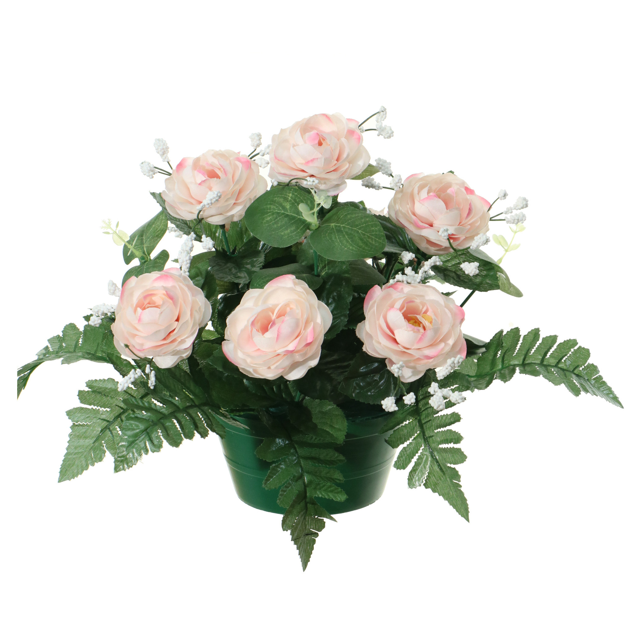 Kunstbloemen plantje rozen in pot lichtroze 25 cm Bloemstuk ornament met bladgroen