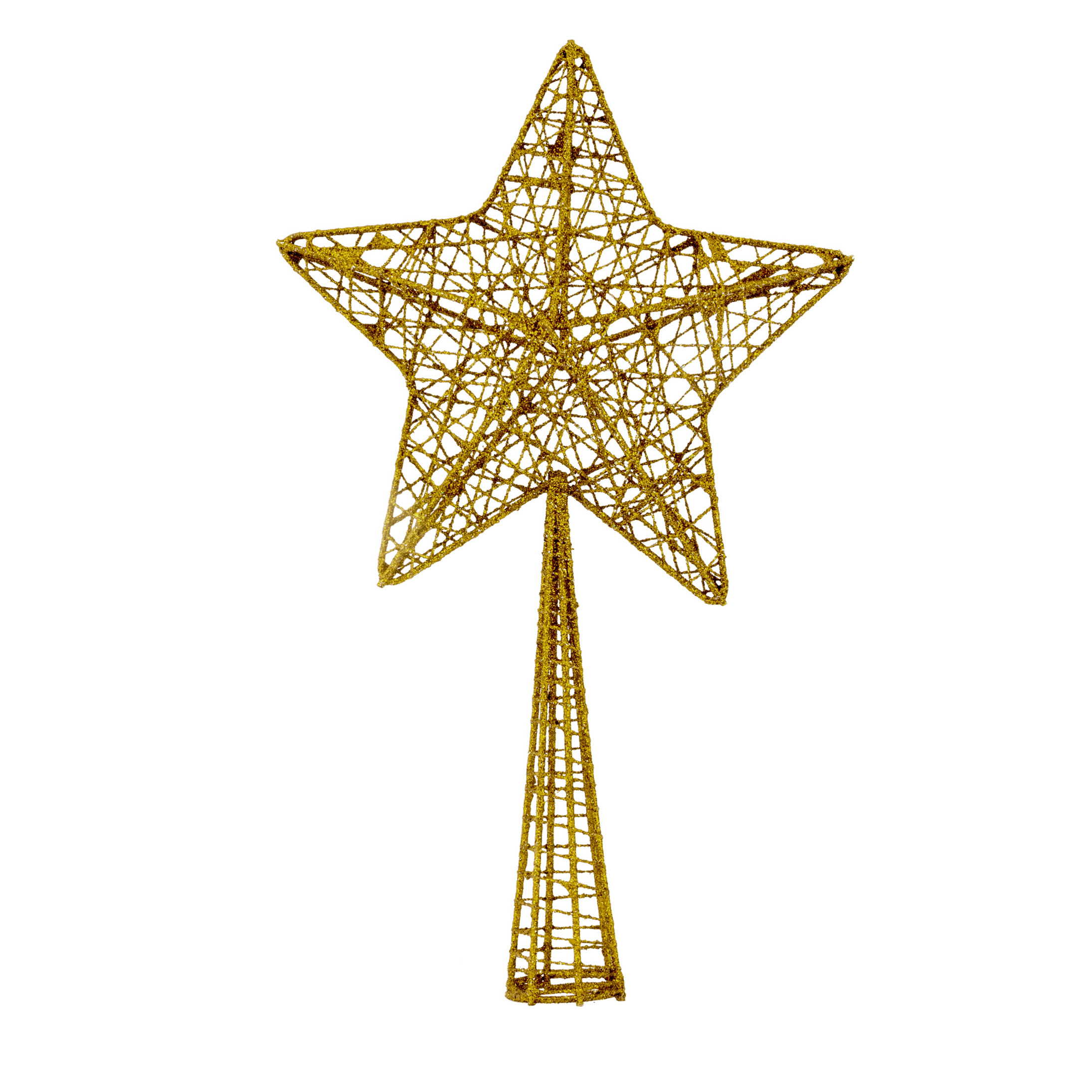 Kunststof ster piek-kerstboom topper glitter goud 28 cm