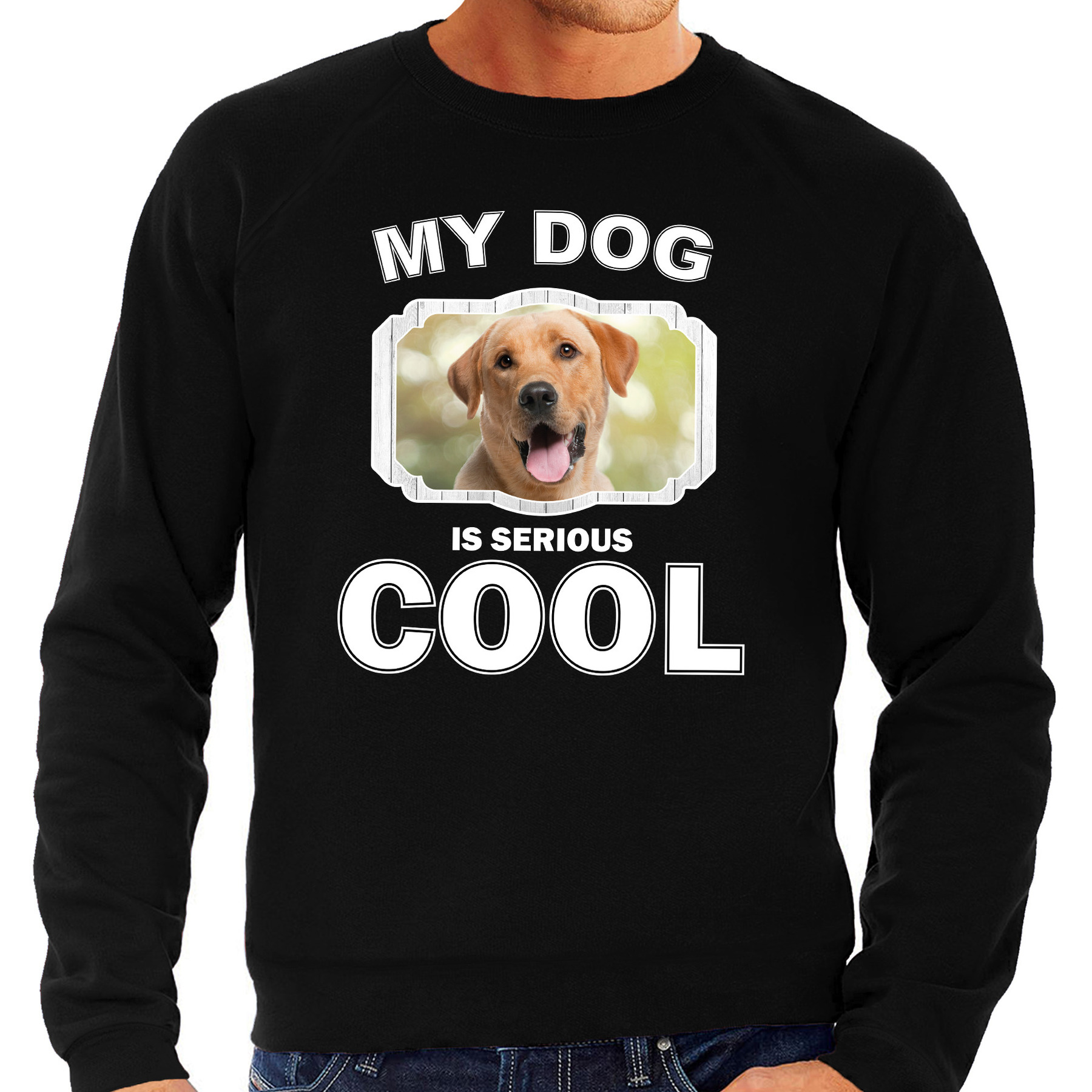 Labrador retriever honden sweater-trui my dog is serious cool zwart voor heren