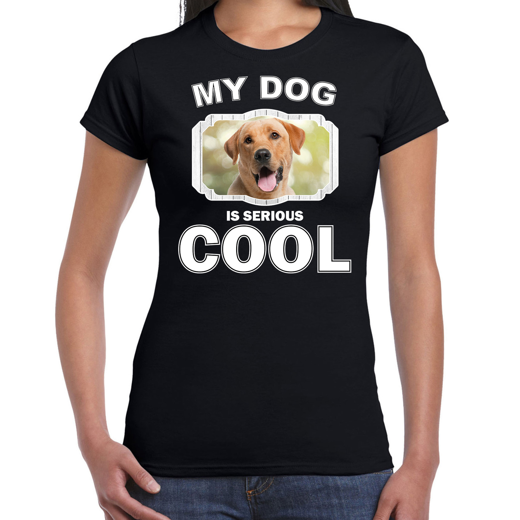 Labrador retriever honden t-shirt my dog is serious cool zwart voor dames