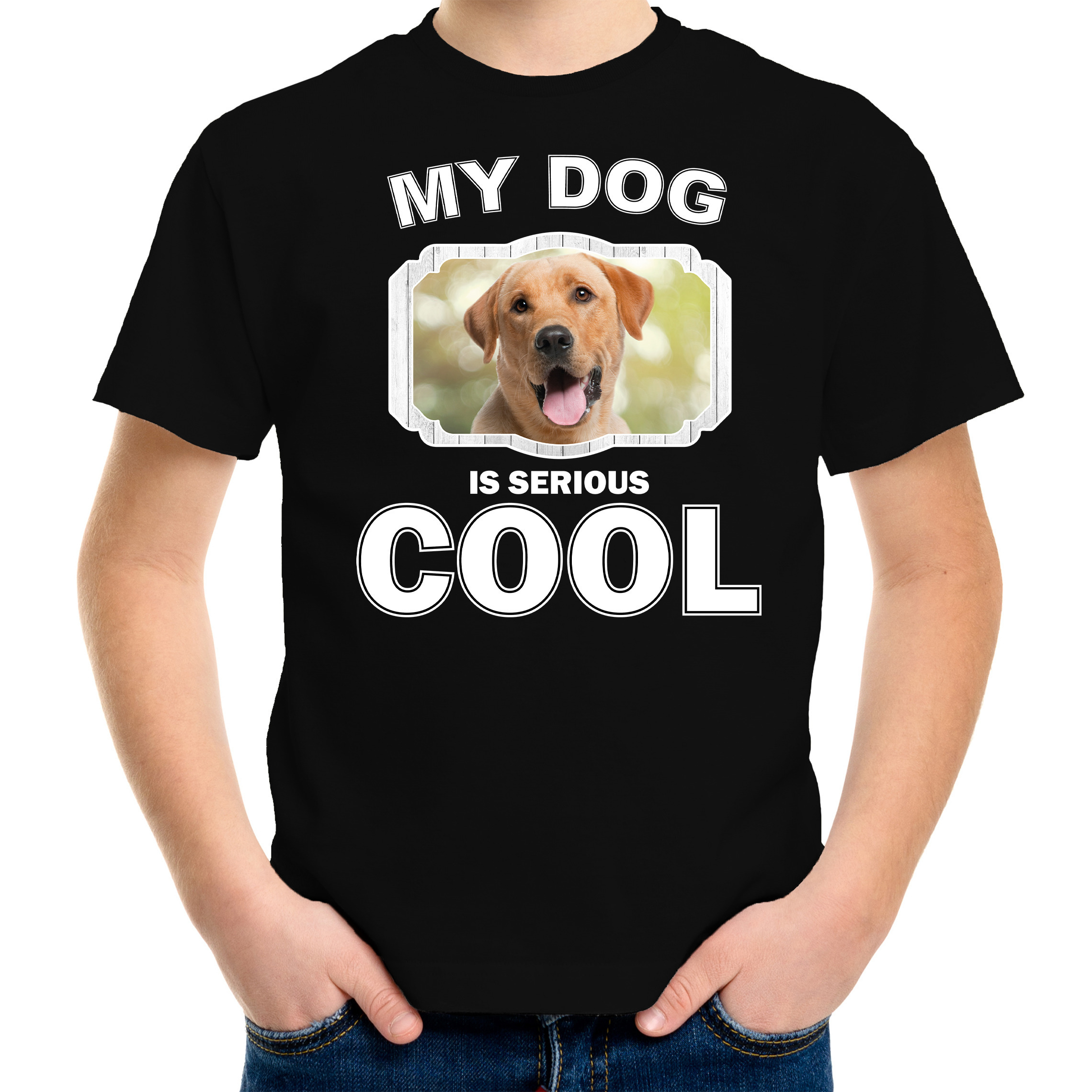 Labrador retriever honden t-shirt my dog is serious cool zwart voor kinderen
