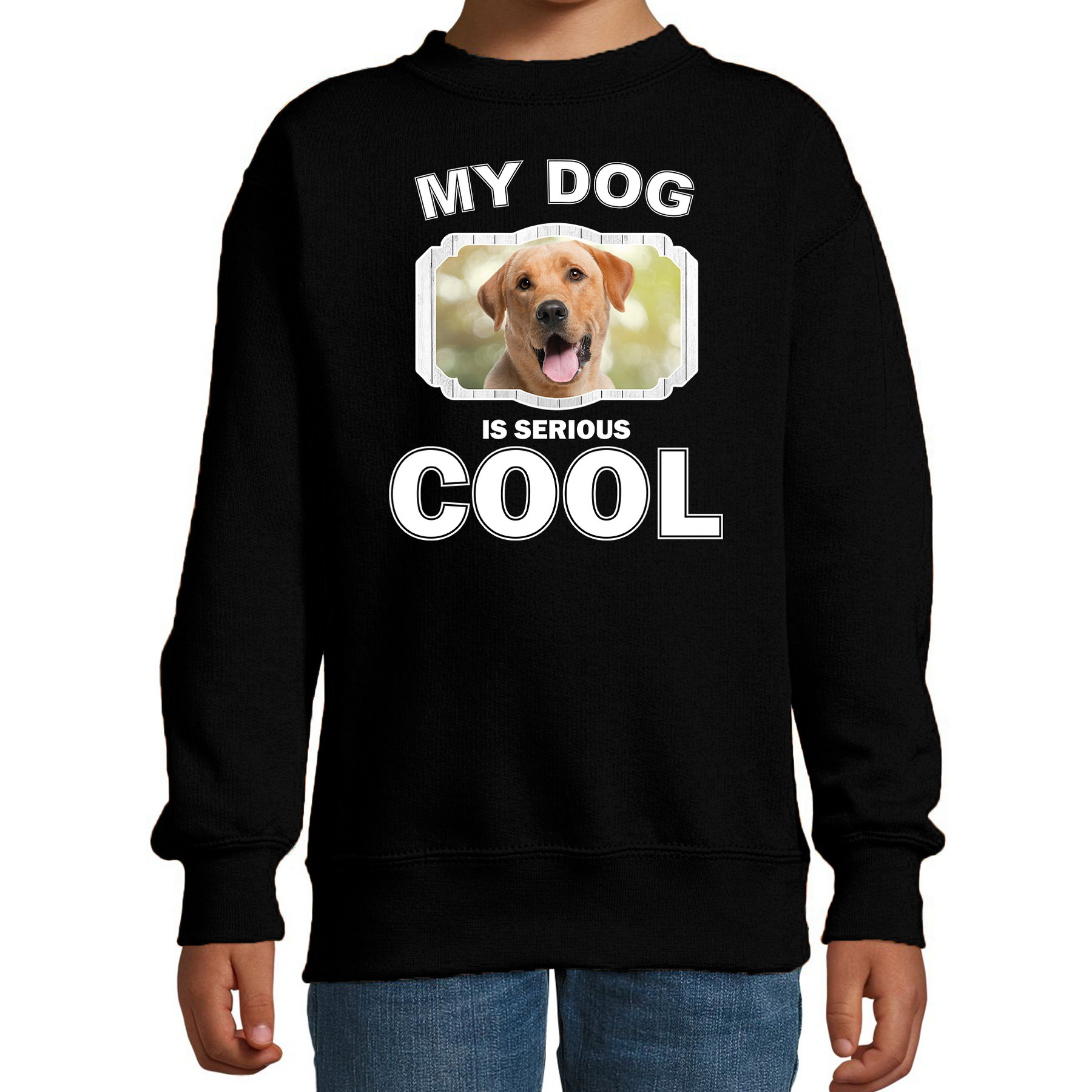 Labrador retriever honden trui-sweater my dog is serious cool zwart voor kinderen