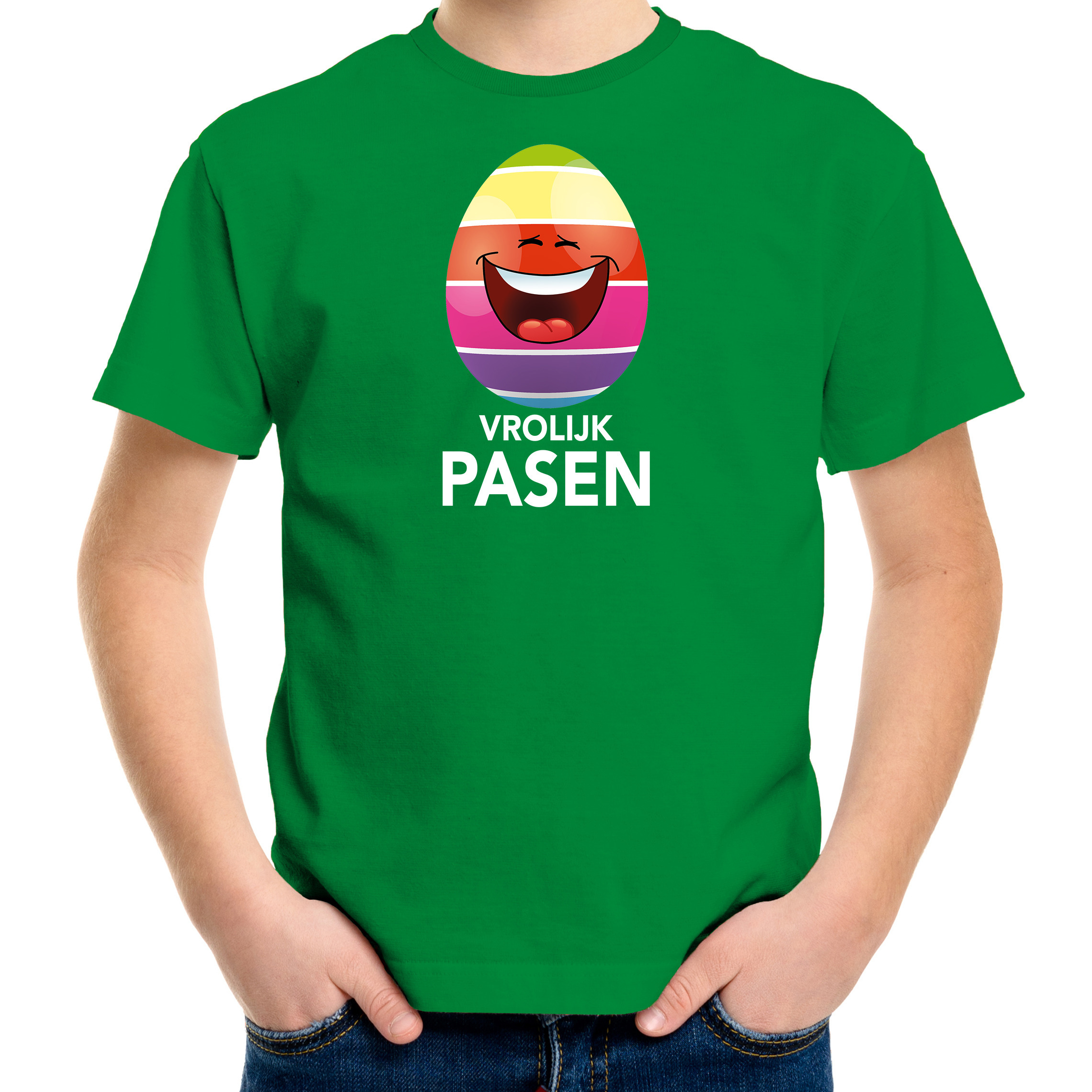 Lachend Paasei vrolijk Pasen t-shirt groen voor kinderen Paas kleding-outfit