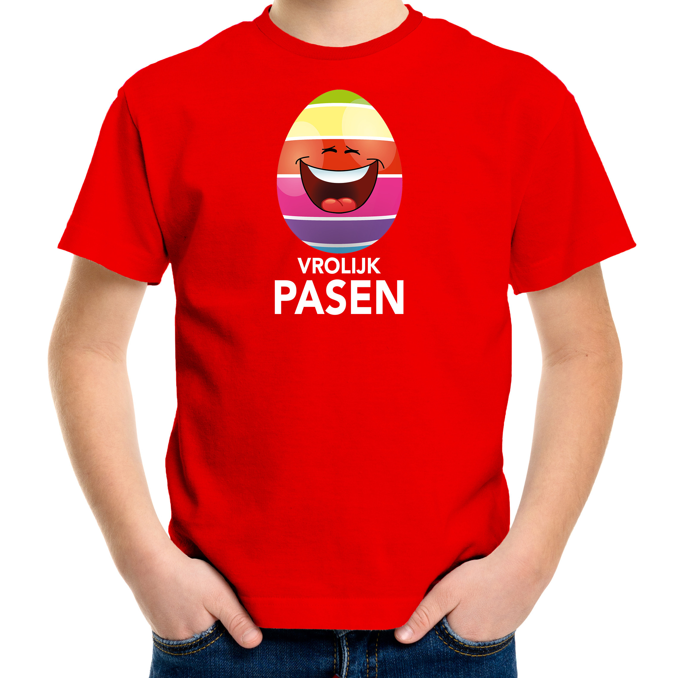 Lachend Paasei vrolijk Pasen t-shirt rood voor kinderen Paas kleding-outfit