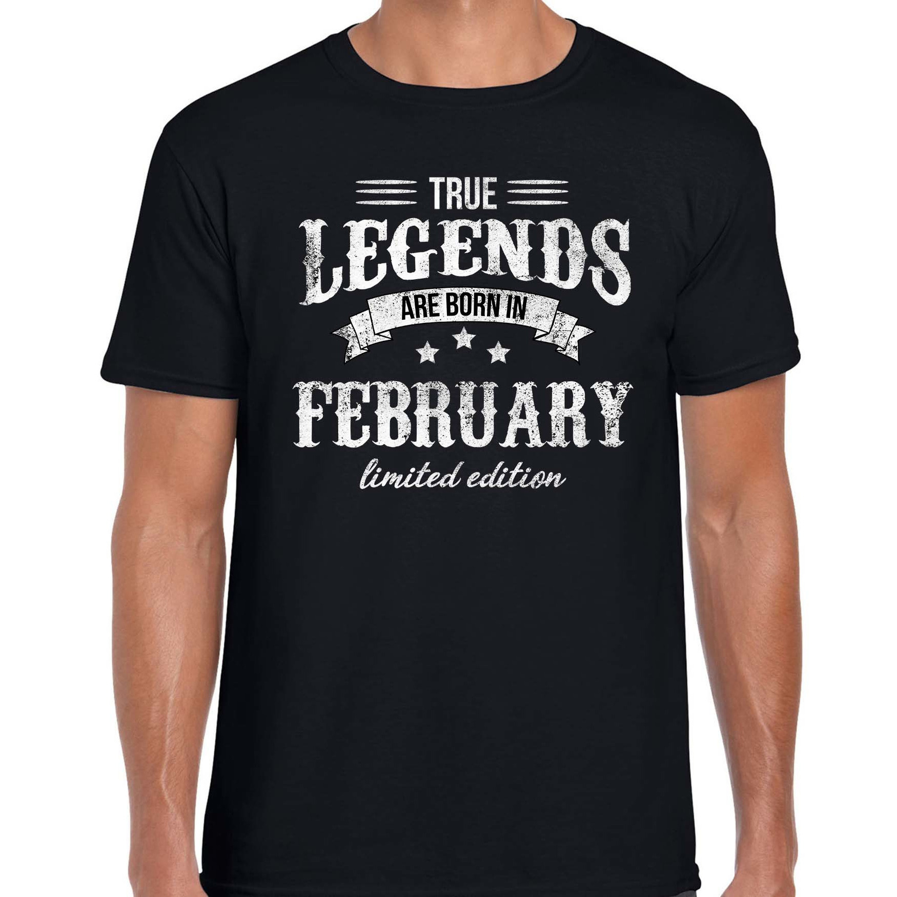 Legends are born in February cadeau t-shirt zwart voor heren Verjaardag shirts
