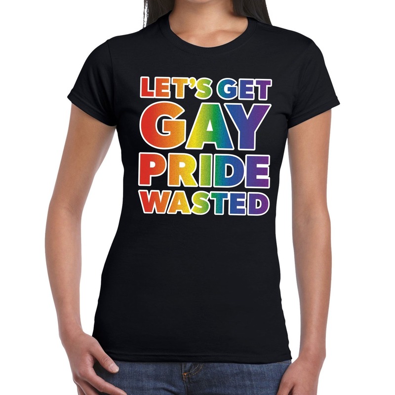 Lets get gay pride wasted gay pride t-shirt zwart voor dames