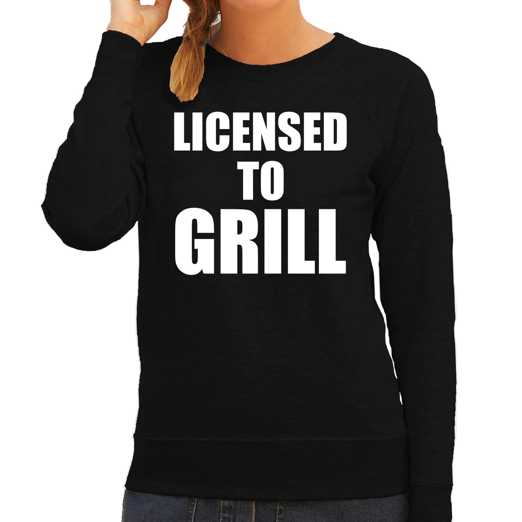 Licensed to grill bbq-barbecue cadeau sweater-trui zwart voor dames