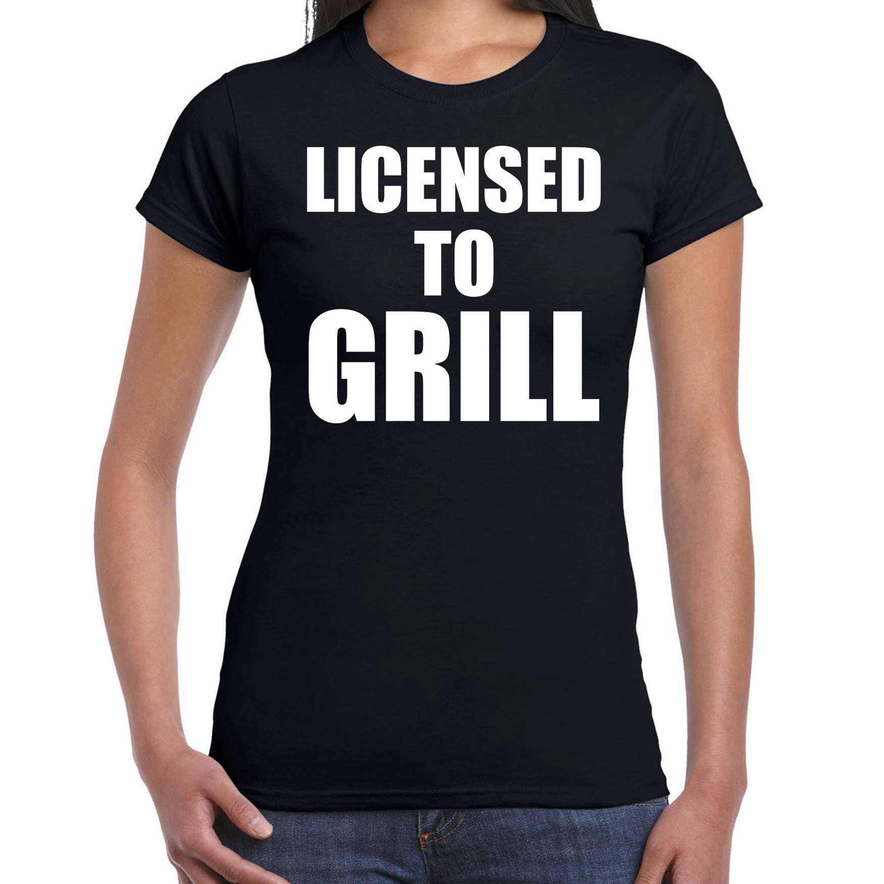 Licensed to grill bbq-barbecue cadeau t-shirt zwart voor dames