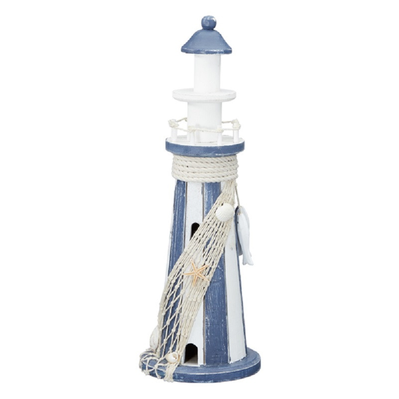 Lichtblauwe-witte vuurtoren decoratie metaal 37 cm strand-zee beelden