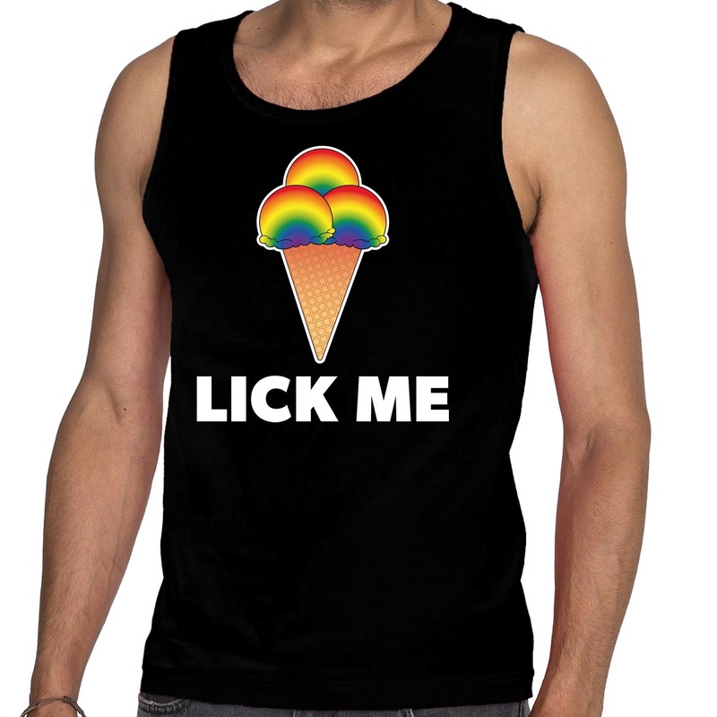 Lick me gaypride tanktop-mouwloos shirt zwart heren