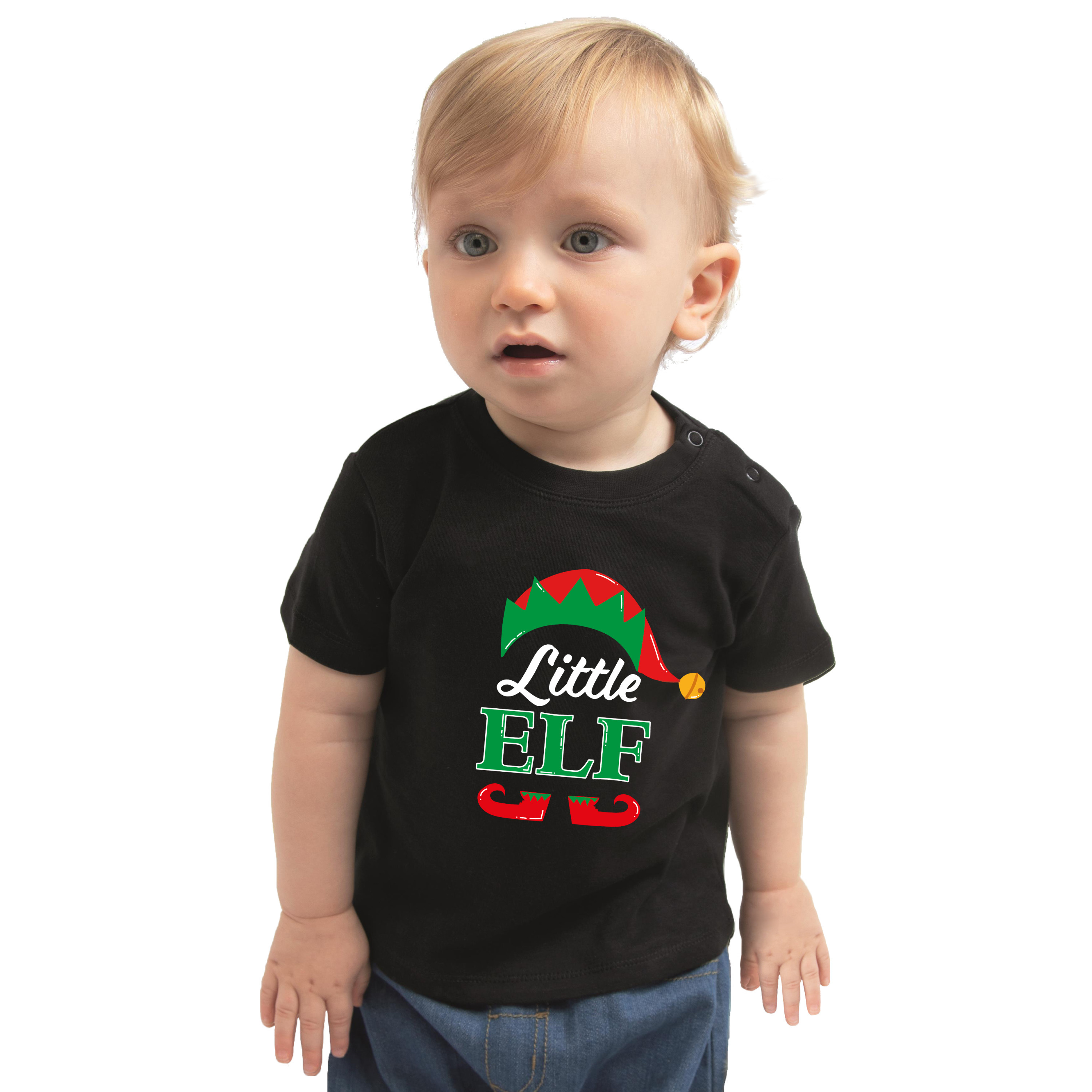 Little elf Kerst t-shirt zwart voor babys