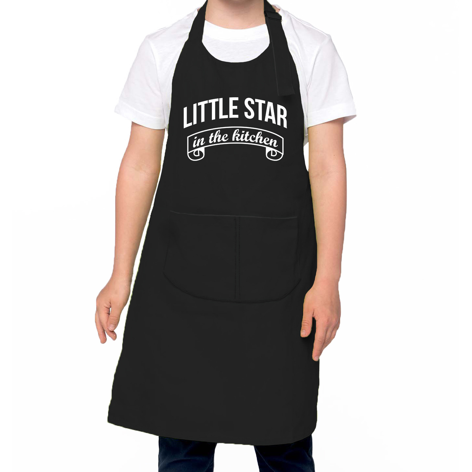 Little star in the kitchen Keukenschort kinderen- kinder schort zwart voor jongens en meisjes
