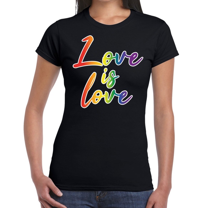 Love is love gay pride t-shirt zwart voor dames