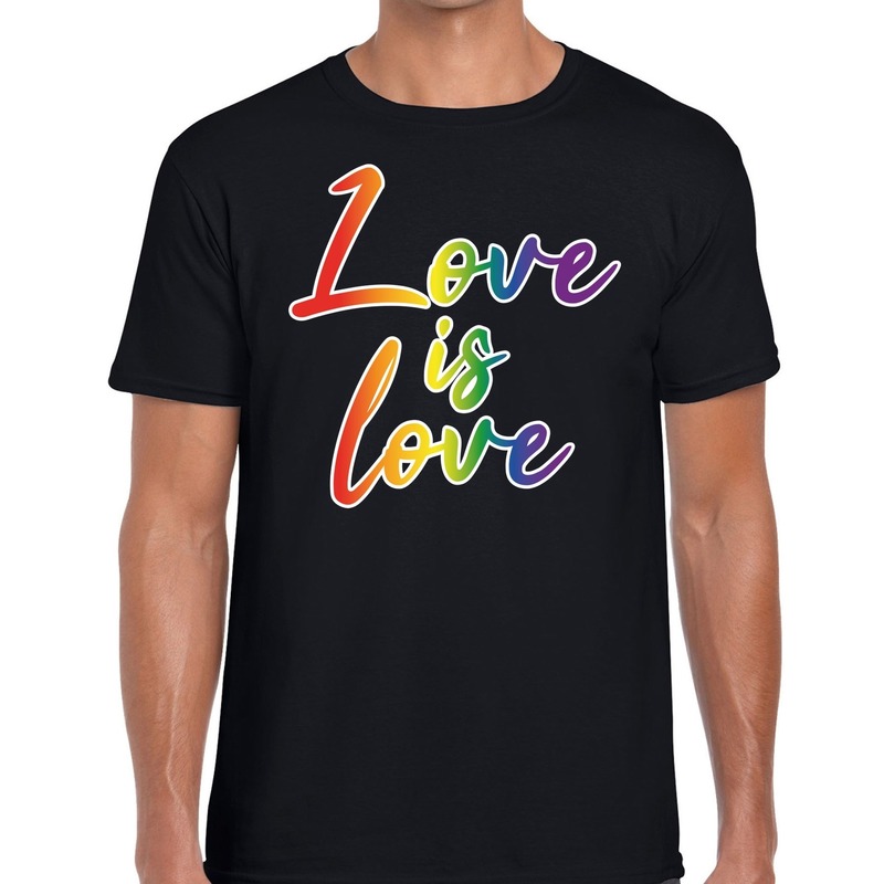 Love is love gay pride t-shirt zwart voor heren