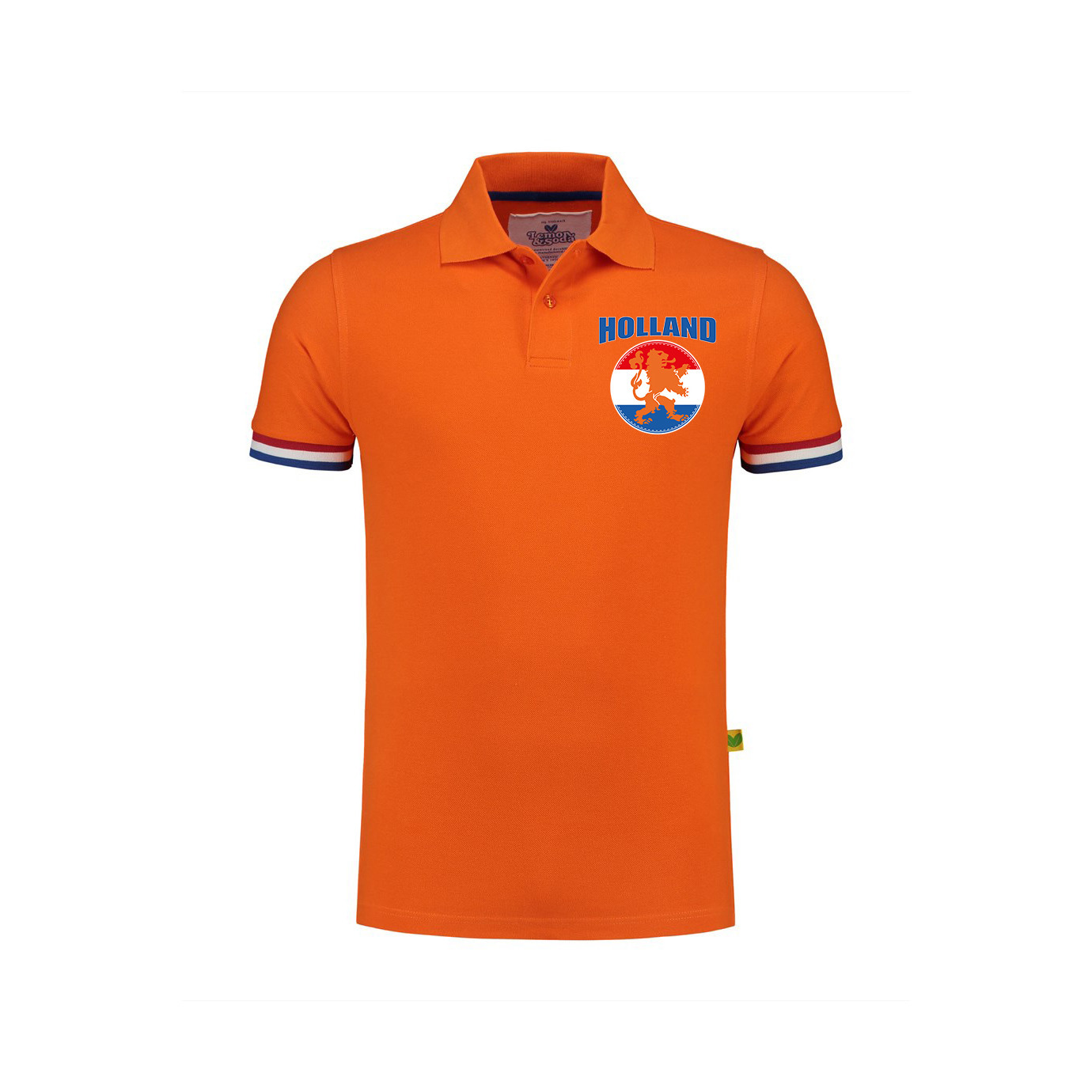 Luxe grote maten Holland supporter polo oranje met leeuw vlagcirkel op borst 200 grams heren EK -WK
