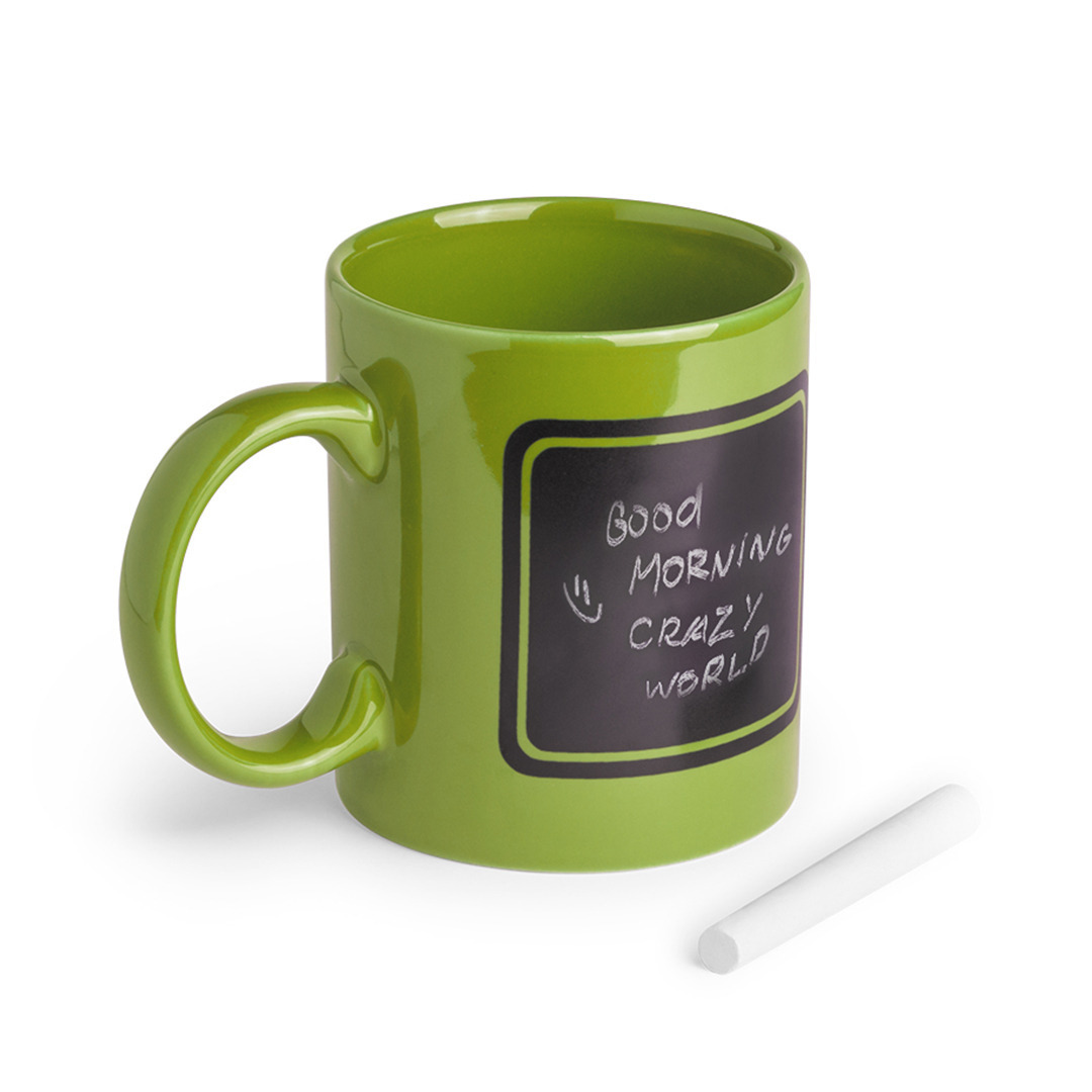 Luxe krijt koffiemok-beker groen keramiek met zwart schrijfvlak 350 ml