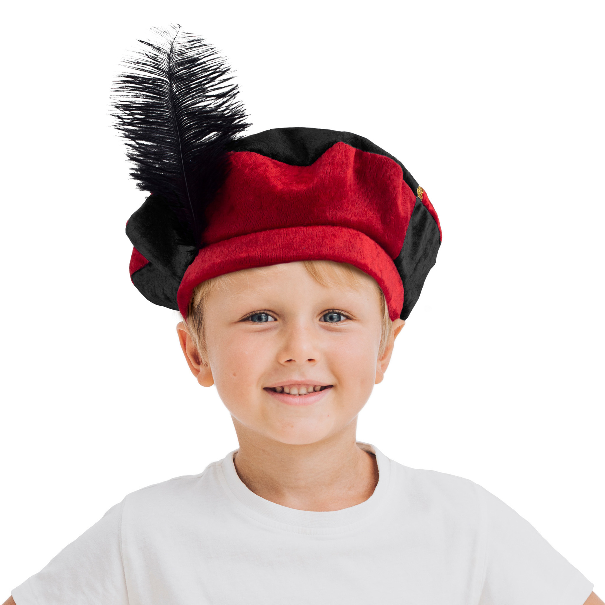 Luxe pietenmuts-baret rood-zwart voor kinderen