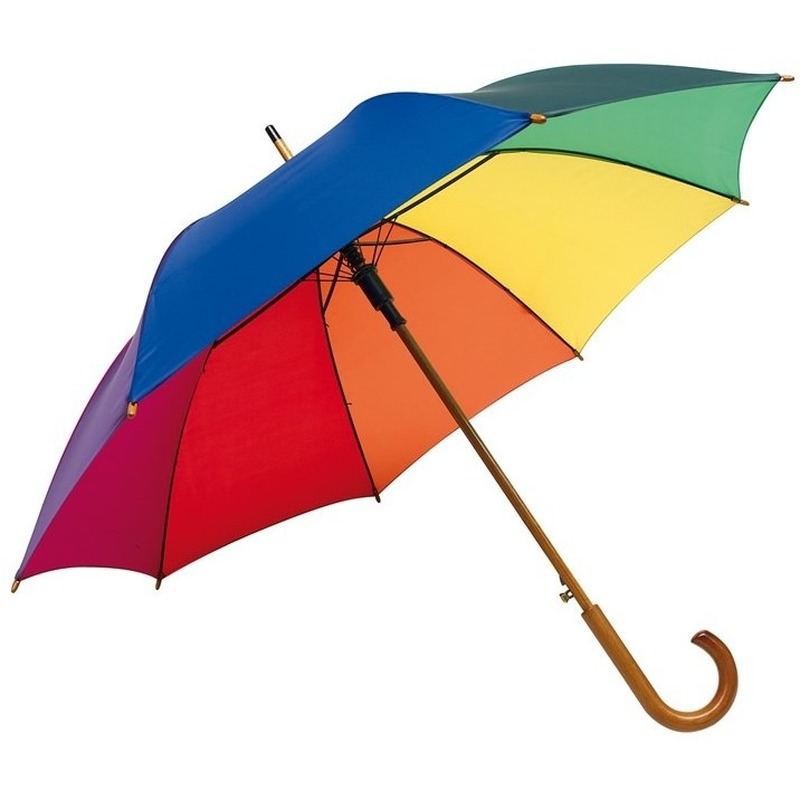 Luxe Regenboog paraplu met houten handvat 103 cm