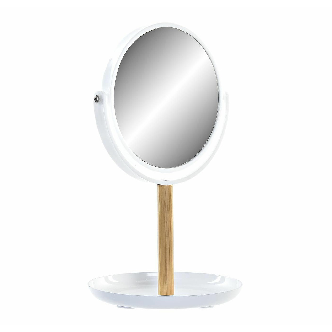 Make-up spiegel op standaard bamboe-wit H31 en D17 cm