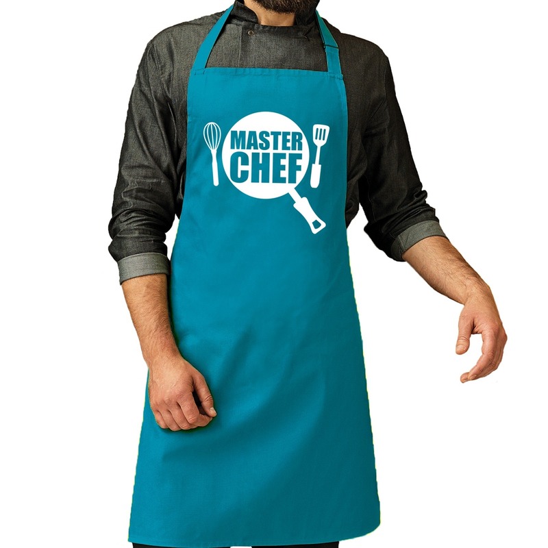 Master chef barbeque schort-keukenschort turquoise blauw heren