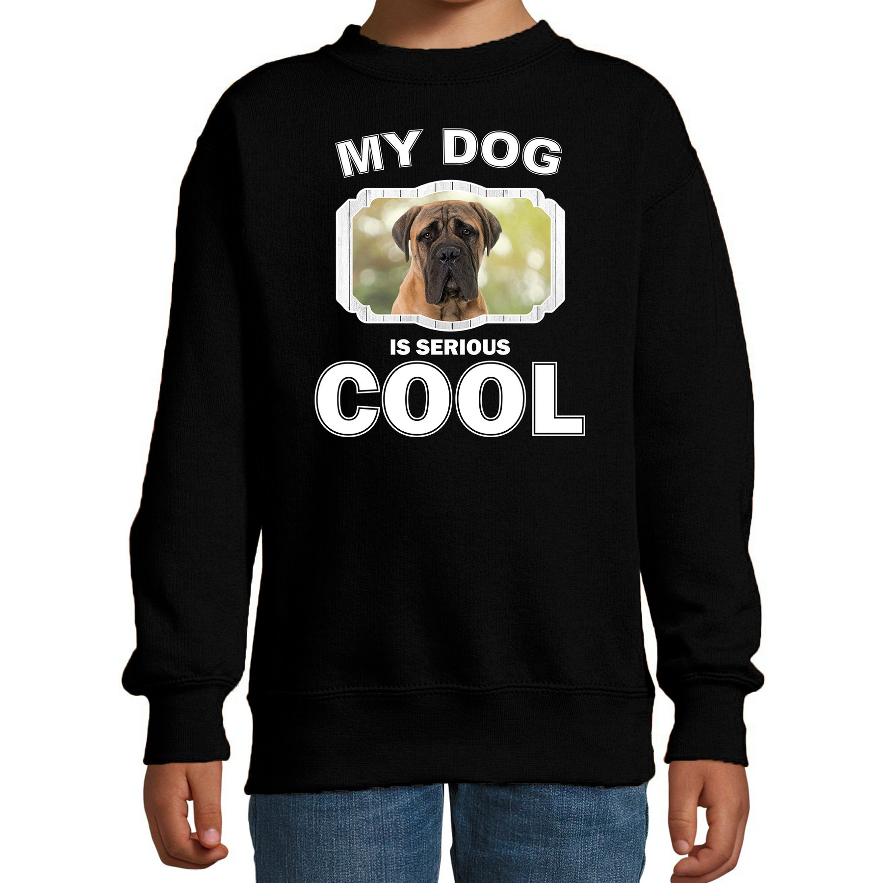 Mastiff honden trui-sweater my dog is serious cool zwart voor kinderen