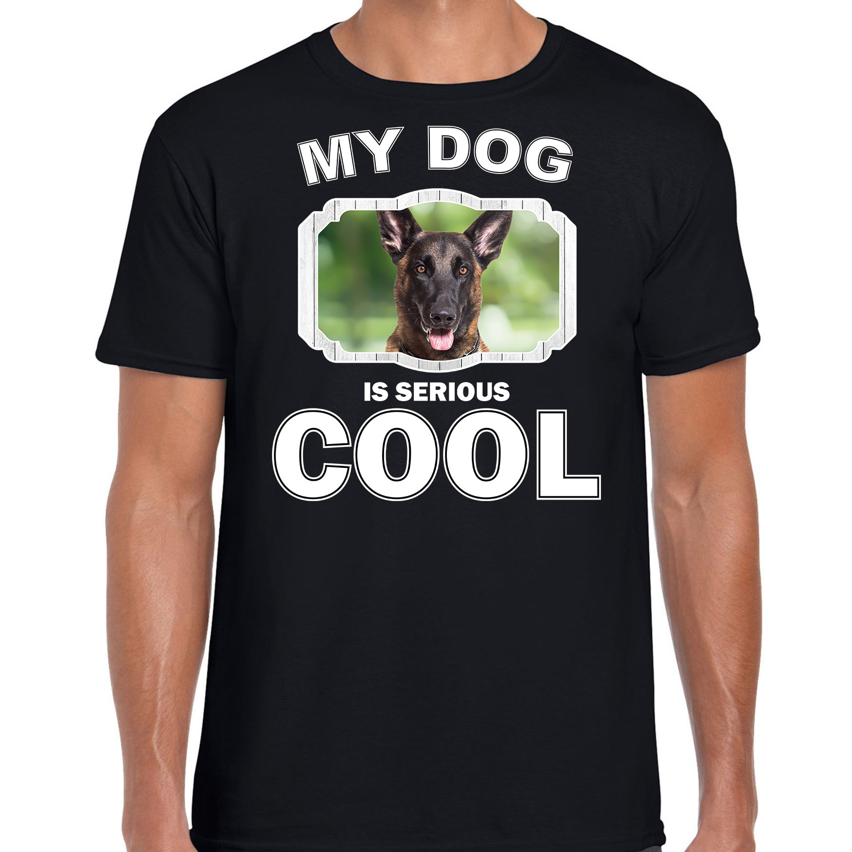 Mechelse herder honden t-shirt my dog is serious cool zwart voor heren