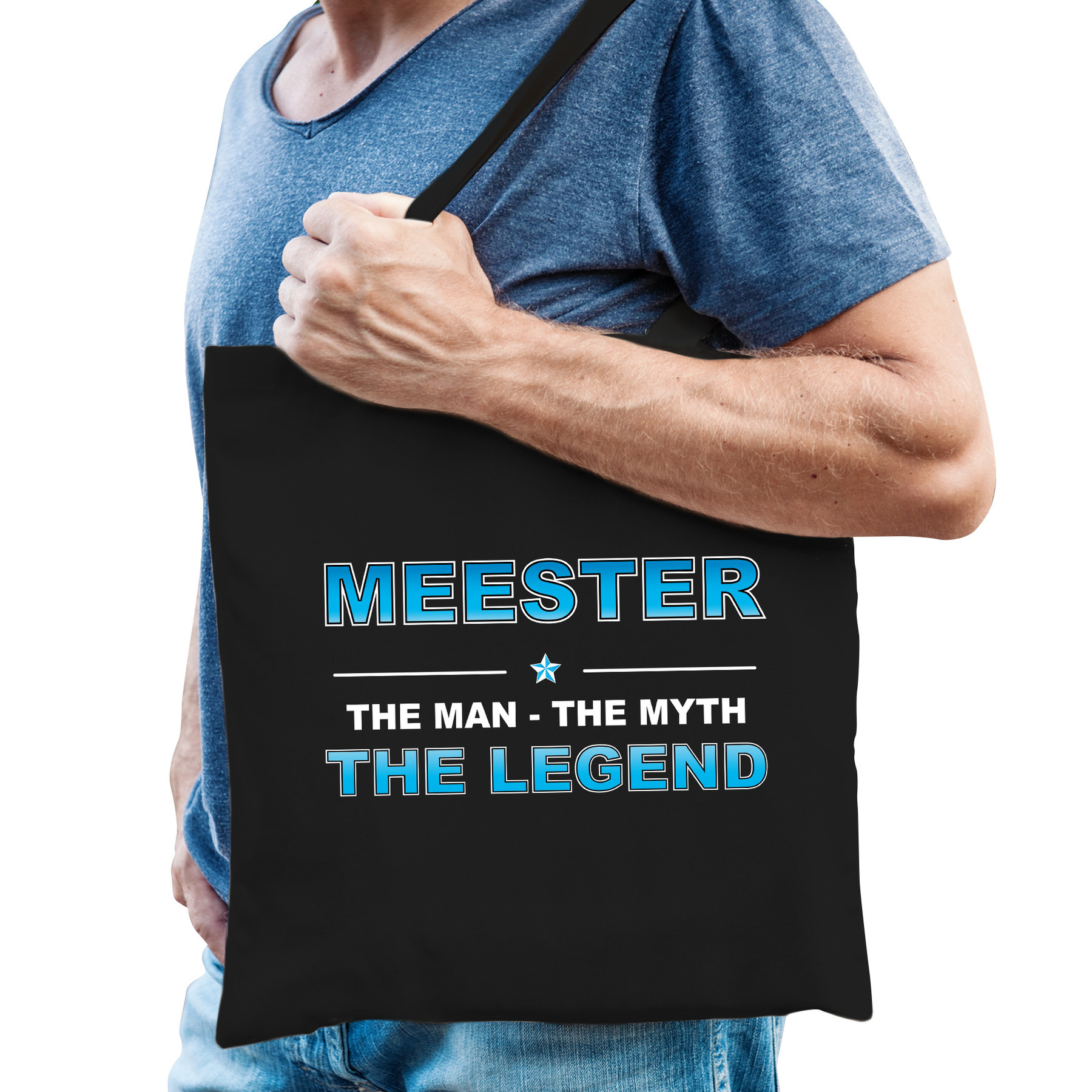 Meester the legend katoenen cadeau tas zwart voor heren