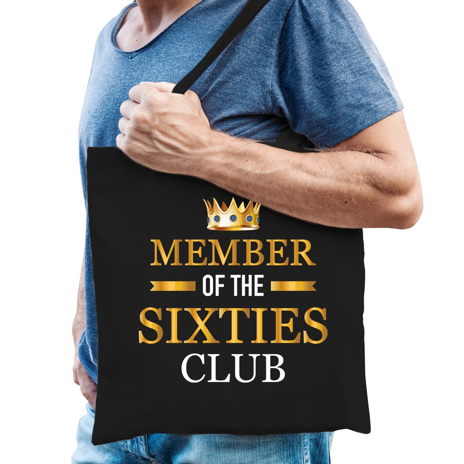 Member of the sixties club verjaardag cadeau tas zwart voor volwassenen Verjaardag-cadeau tas