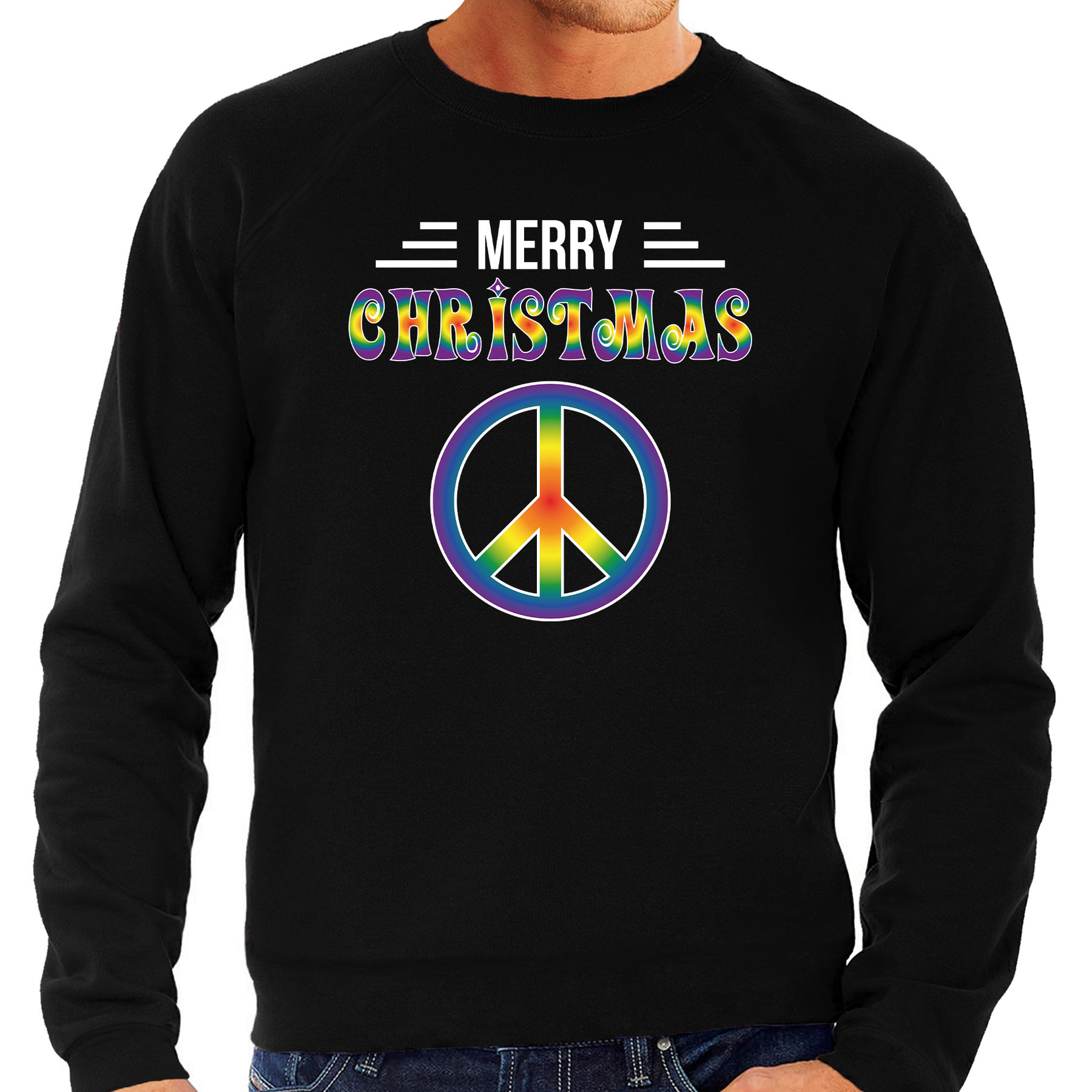 Merry Christmas hippie foute Kerstsweater-Kersttrui zwart voor heren
