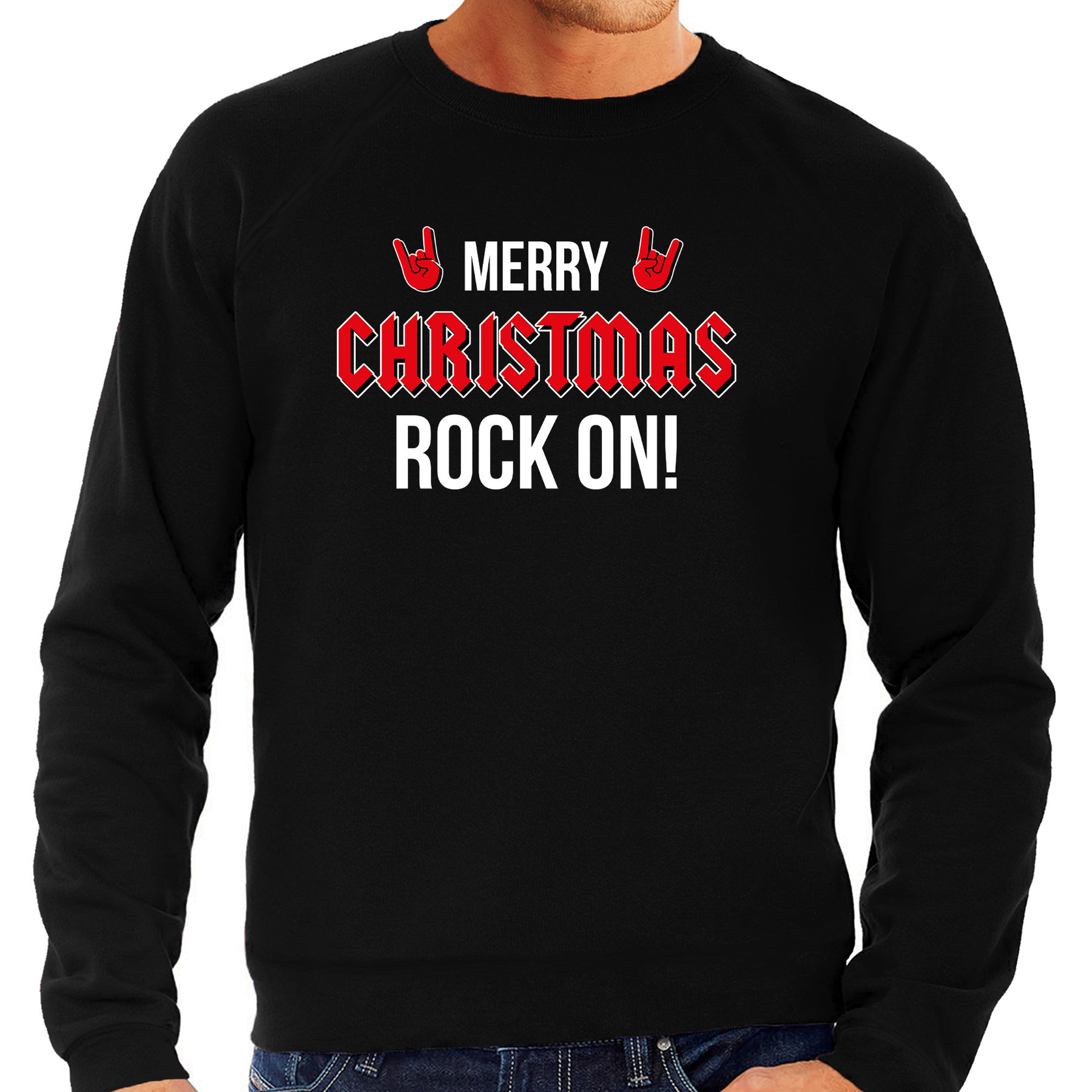 Merry Christmas Rock on foute Kerstsweater-Kersttrui zwart voor heren