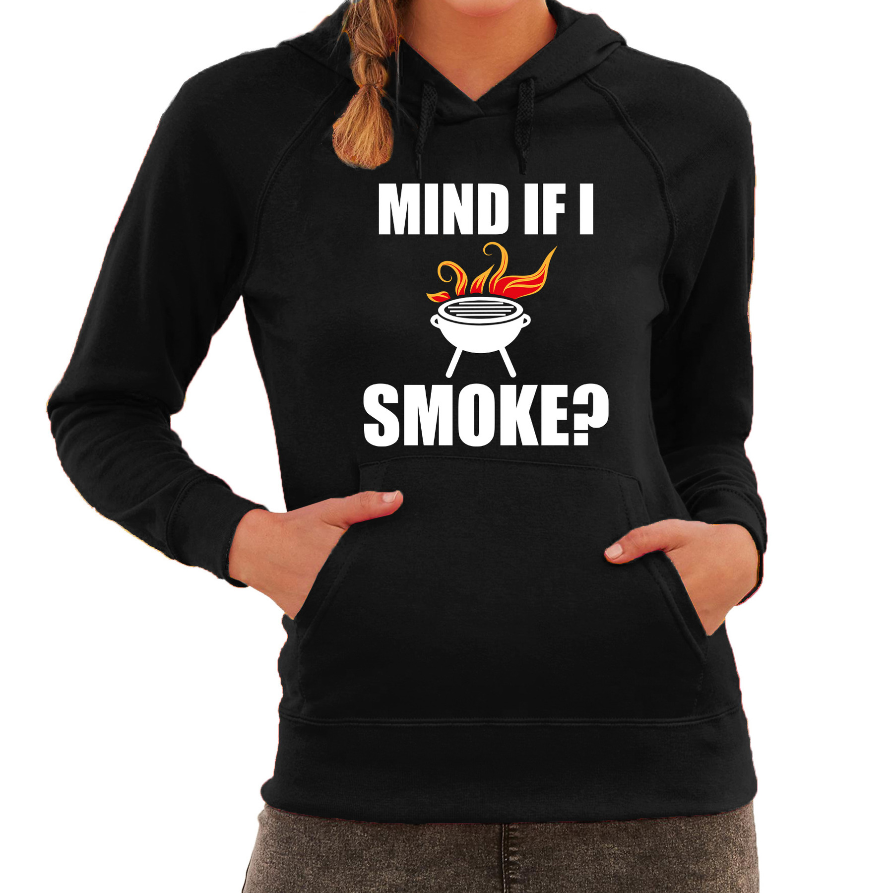 Mind if I smoke bbq-barbecue cadeau hoodie zwart voor dames