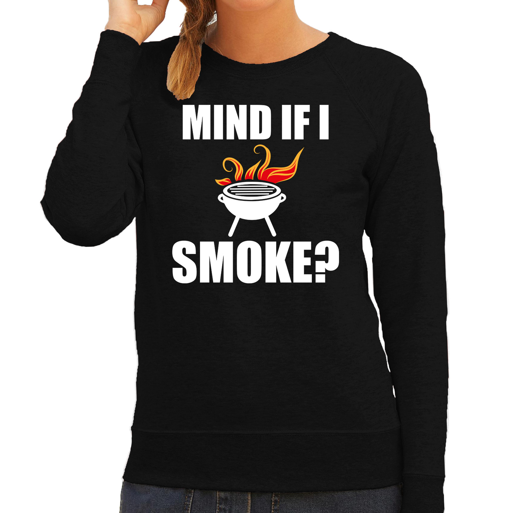 Mind if I smoke bbq-barbecue cadeau sweater-trui zwart voor dames