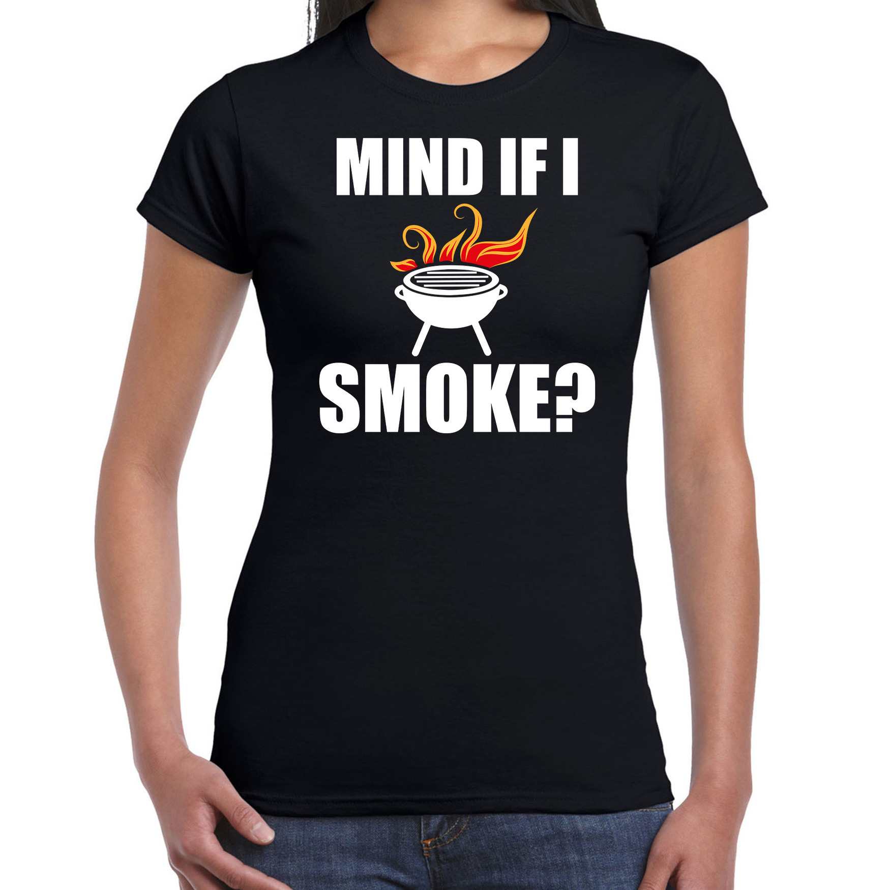 Mind if I smoke bbq-barbecue cadeau t-shirt zwart voor dames
