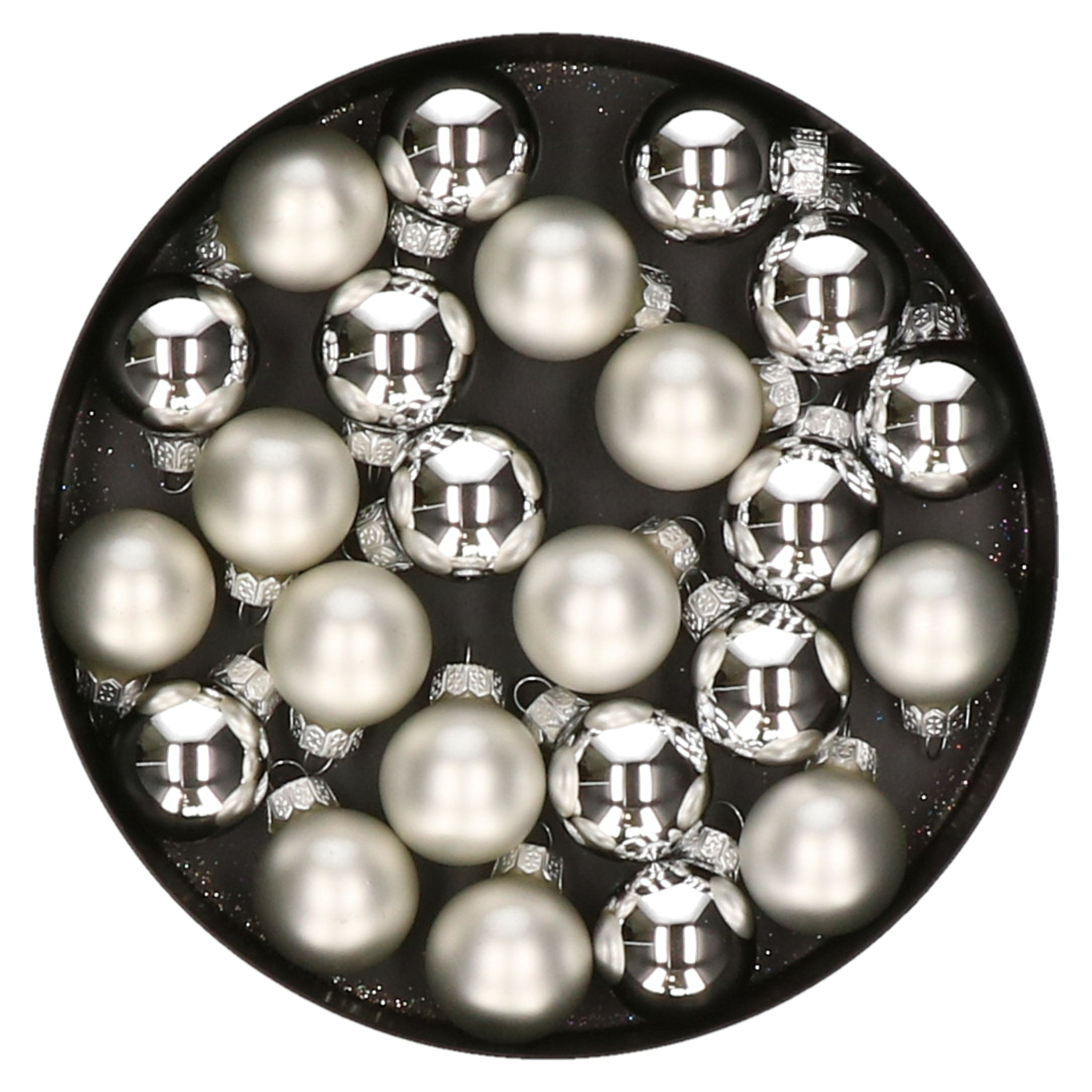 Mini kerstballen 24x stuks zilver glas 2,5 cm