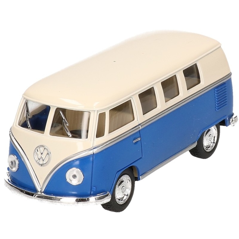 Miniatuur model auto Volkswagen T1 two-tone blauw-wit 13,5 cm