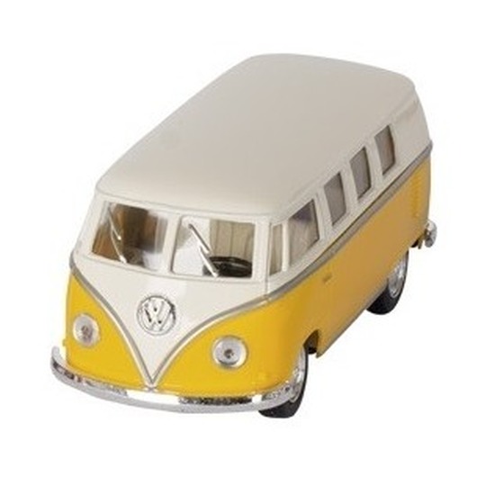 Miniatuur model auto Volkswagen T1 two-tone geel-wit 13,5 cm