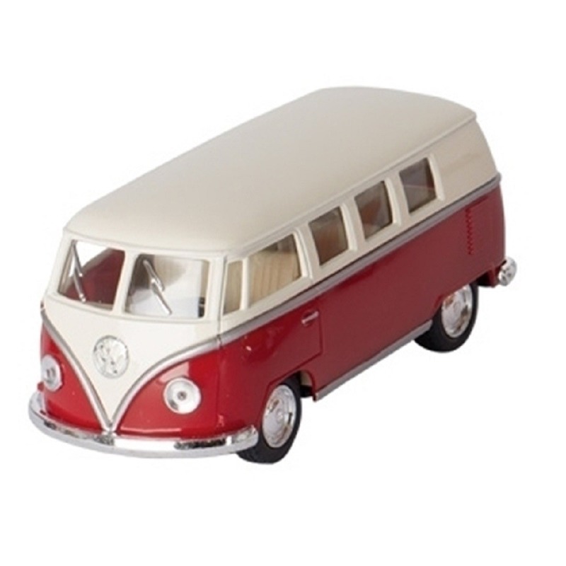 Miniatuur model auto Volkswagen T1 two-tone rood-wit 13,5 cm