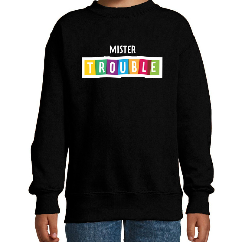 Mister trouble fun tekst sweater zwart kids