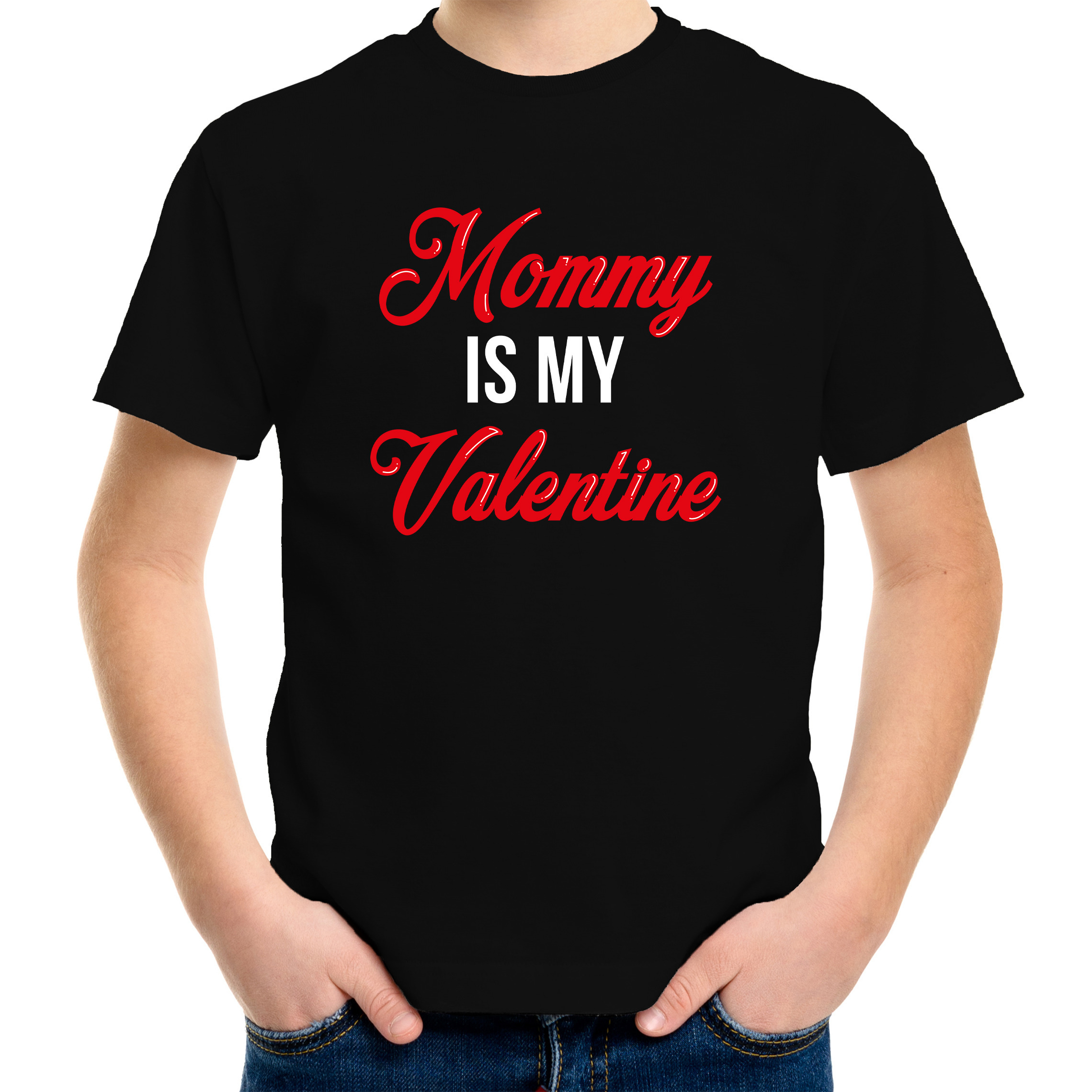 Mommy is my Valentine-Mama is mijn Valentijn cadeau t-shirt zwart voor kinderen
