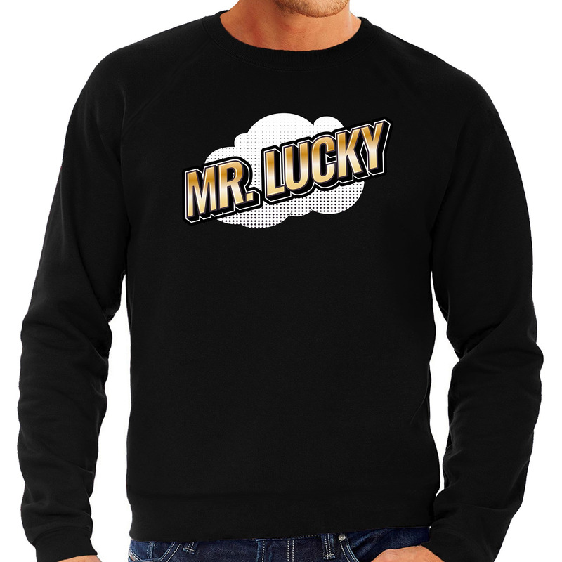 Mr. Lucky fun tekst sweater voor heren zwart in 3D effect