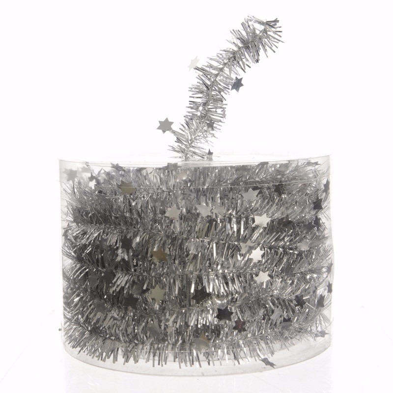 Mystic Christmas zilveren kerstversiering sterren folieslinger 700 cm