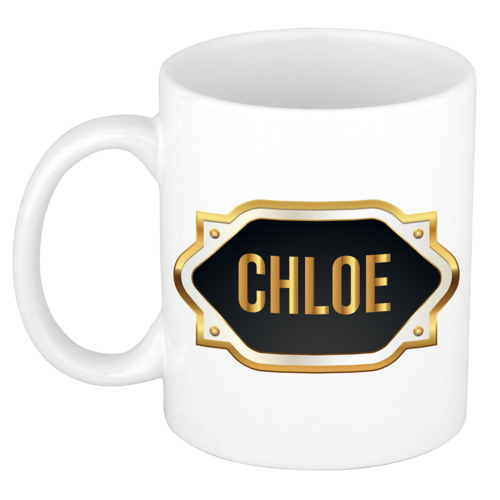 Naam cadeau mok-beker Chloe met gouden embleem 300 ml